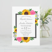 Sonnenblume Rose Daisy Floral Wedding Einladung (Stehend Vorderseite)