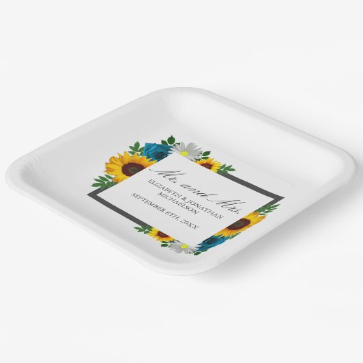 Sonnenblume Rose Daisy Floral Wedding Pappteller (Gewinkelt)