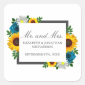 Sonnenblume Rose Daisy Floral Wedding Quadratischer Aufkleber (Vorderseite)