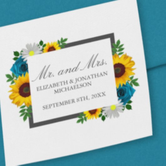 Sonnenblume Rose Daisy Floral Wedding Quadratischer Aufkleber