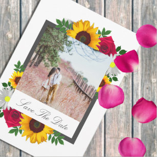 Sonnenblume Rose Daisy Florale Hochzeit Save The Date