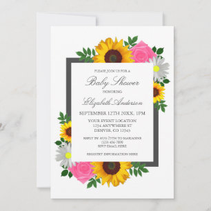 Sonnenblume Rose Gänseblümchen Florales Babyshower Einladung