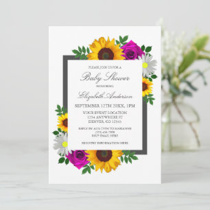 Sonnenblume Rose Gänseblümchen Florales Babyshower Einladung