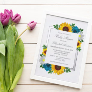 Sonnenblume Rose Gänseblümchen Florales Babyshower Folieneinladung
