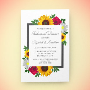 Sonnenblume Rose Gänseblümchen Florales Probedinne Einladung