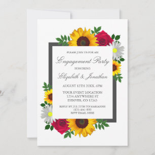 Sonnenblume Rose Gänseblümchen Florales Verlobungp Einladung