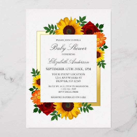 Sonnenblume Rose Herbst Blumendusche Folieneinladung (Vorderseite)