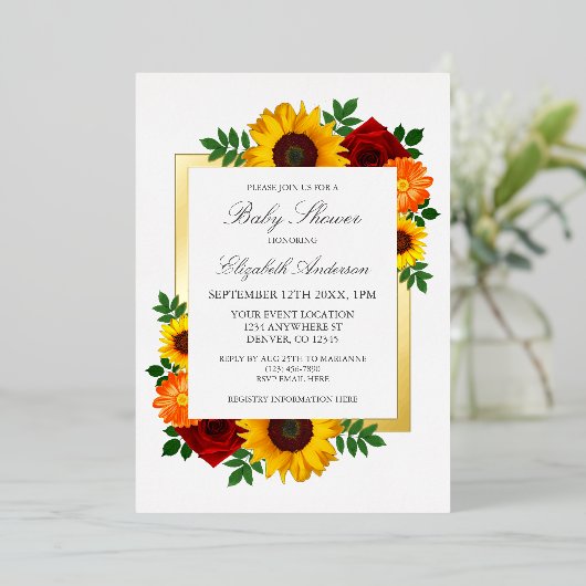 Sonnenblume Rose Herbst Blumendusche Folieneinladung (Stehend vorne)