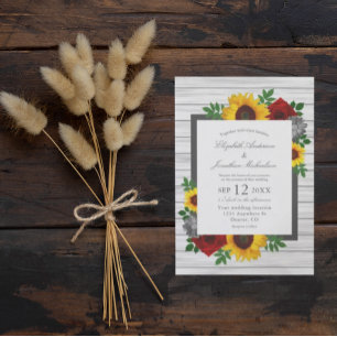 Sonnenblume Rose Herbst Floral Holz Hochzeit Einladung