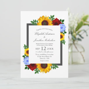 Sonnenblume Rose Herbstliche Blumenhochzeit Einladung