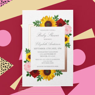 Sonnenblume Rose Pfingstrosen Herbst Blumen Baby S Folieneinladung