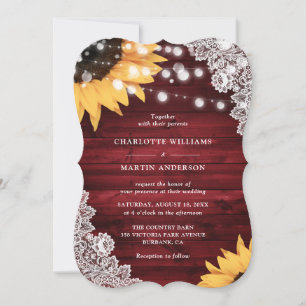 Sonnenblume Rot Holz Florales Spitzen Hochzeit Einladung