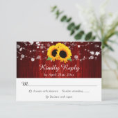 Sonnenblume Rot rustikale Holz String Lichter Hoch RSVP Karte (Stehend Vorderseite)