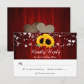Sonnenblume Rot rustikale Holz String Lichter Hoch RSVP Karte (Vorne/Hinten)