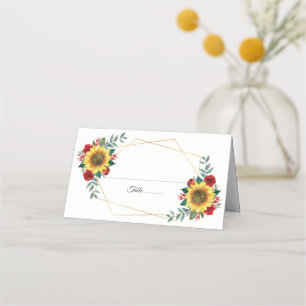Sonnenblume Rote Blume Geometrische Hochzeit Platzkarte