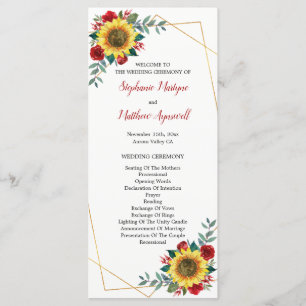 Sonnenblume Rote Blume Geometrische Hochzeit Programm