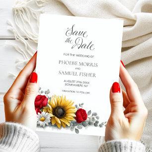 Sonnenblume Rote Rose Florale Hochzeit Termin merk Save The Date