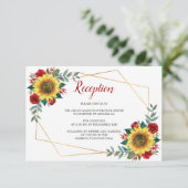 Sonnenblume Rotflorale Geometrische Hochzeitsempfe Begleitkarte (Stehend Vorderseite)