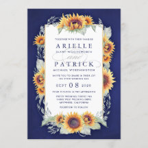 Sonnenblume Royal Blauer Rustikale Hochzeitseinlad
