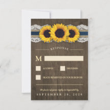 Sonnenblume Rustic Blue Burlap Wedding RSVP Karten