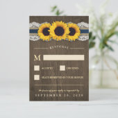 Sonnenblume Rustic Blue Burlap Wedding RSVP Karten (Stehend Vorderseite)