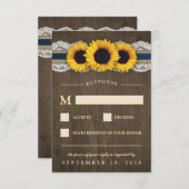 Sonnenblume Rustic Blue Burlap Wedding RSVP Karten (Vorne/Hinten)