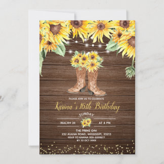 Sonnenblume Rustic Boot 16 . Geburtstag Einladung