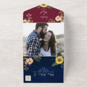 Sonnenblume Rustic Burgund Navy Blue Wedding All In One Einladung (Außenbereich)