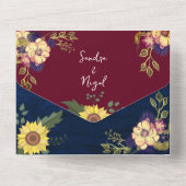 Sonnenblume Rustic Burgund Navy Blue Wedding All In One Einladung (Rückseite)