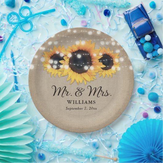 Sonnenblume Rustic Burlap String Lights Hochzeit Pappteller (Party)