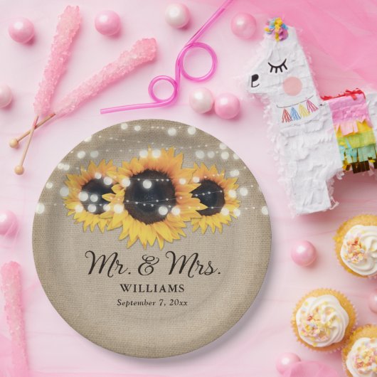 Sonnenblume Rustic Burlap String Lights Hochzeit Pappteller (Party)