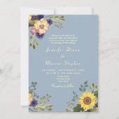 Sonnenblume Rustic Dusty Blue Wedding QR Code Einladung (Vorderseite)
