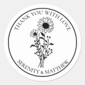 Sonnenblume Rustic Floral Wedding Vielen Dank Runder Aufkleber (Vorderseite)