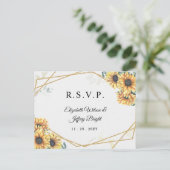 Sonnenblume Rustic Geometric Gold Wedding RSVP Einladungspostkarte (Stehend Vorderseite)