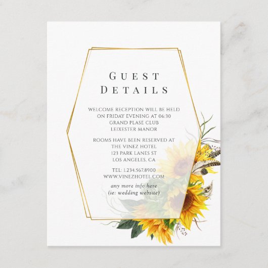 Sonnenblume Rustic Geometric Guest Details Begleitkarte (Vorderseite)