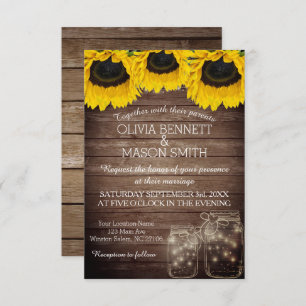 Sonnenblume Rustic Mason Jar beleuchtet Hochzeitse Einladung