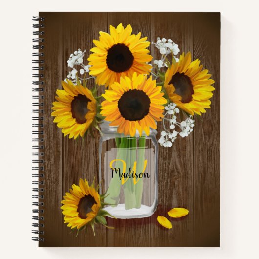 Sonnenblume Rustic Mason Jar Monogram Notizblock (Vorderseite)