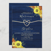 Sonnenblume Rustic Navy Blue Hochzeit Einladung (Vorne/Hinten)