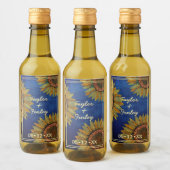 Sonnenblume Rustic Navy Personalisierte Hochzeit Weinetikett (Flaschen)