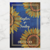 Sonnenblume Rustic Navy Personalisierte Hochzeit Weinetikett (Einzelnes Label)