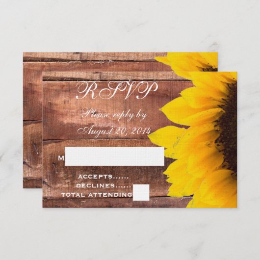 Sonnenblume Rustic Wedding RSVP (Vorne/Hinten)