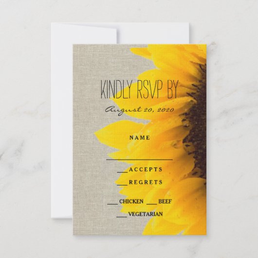 Sonnenblume Rustic Wedding RSVP Card (Vorderseite)