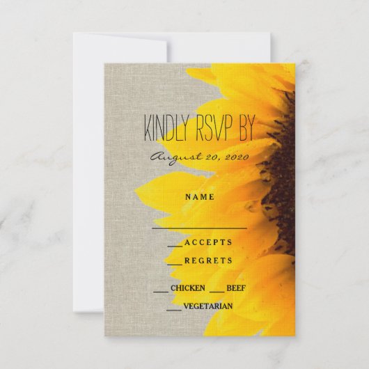 Sonnenblume Rustic Wedding RSVP Card Karte (Vorderseite)