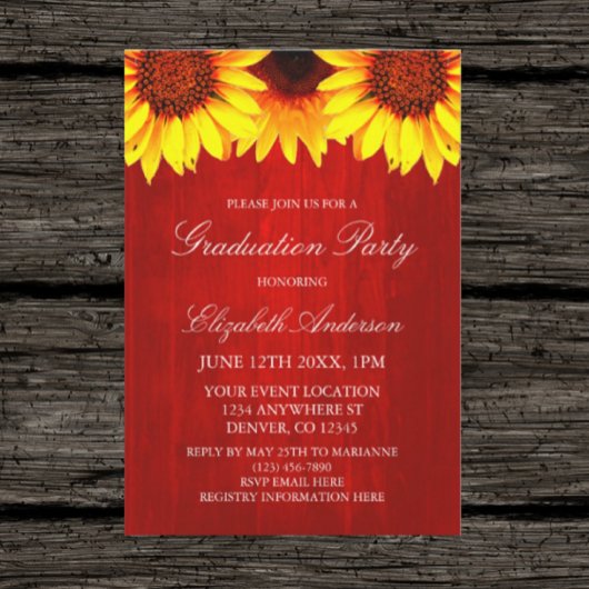 Sonnenblume Rustic Wood Graduation Party Einladung