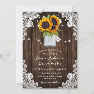 Sonnenblume Rustic Wood Mason Jar Wedding Einladung