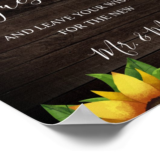 Sonnenblume Rustic Wood String Wedding Gästebuch (Ecke)