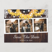 Sonnenblume Rustic Wood Wedding Foto Save the Date Ankündigungspostkarte (Vorderseite)