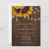 Sonnenblume rustikal elegante Drehbühnenholz Hochz Einladung (Vorderseite)