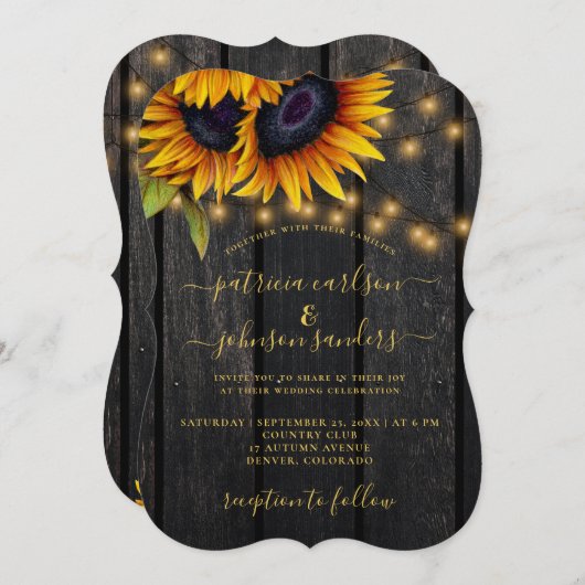 Sonnenblume rustikal goldfarbenes Stallenholz Hoch Einladung (Vorne/Hinten)