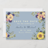Sonnenblume Rustikale dusty Blue Wedding retten da Save The Date (Vorderseite)
